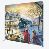 Aperturee - Aperturee Steam Train Path Winter Xmas Pillow Case Backdrop